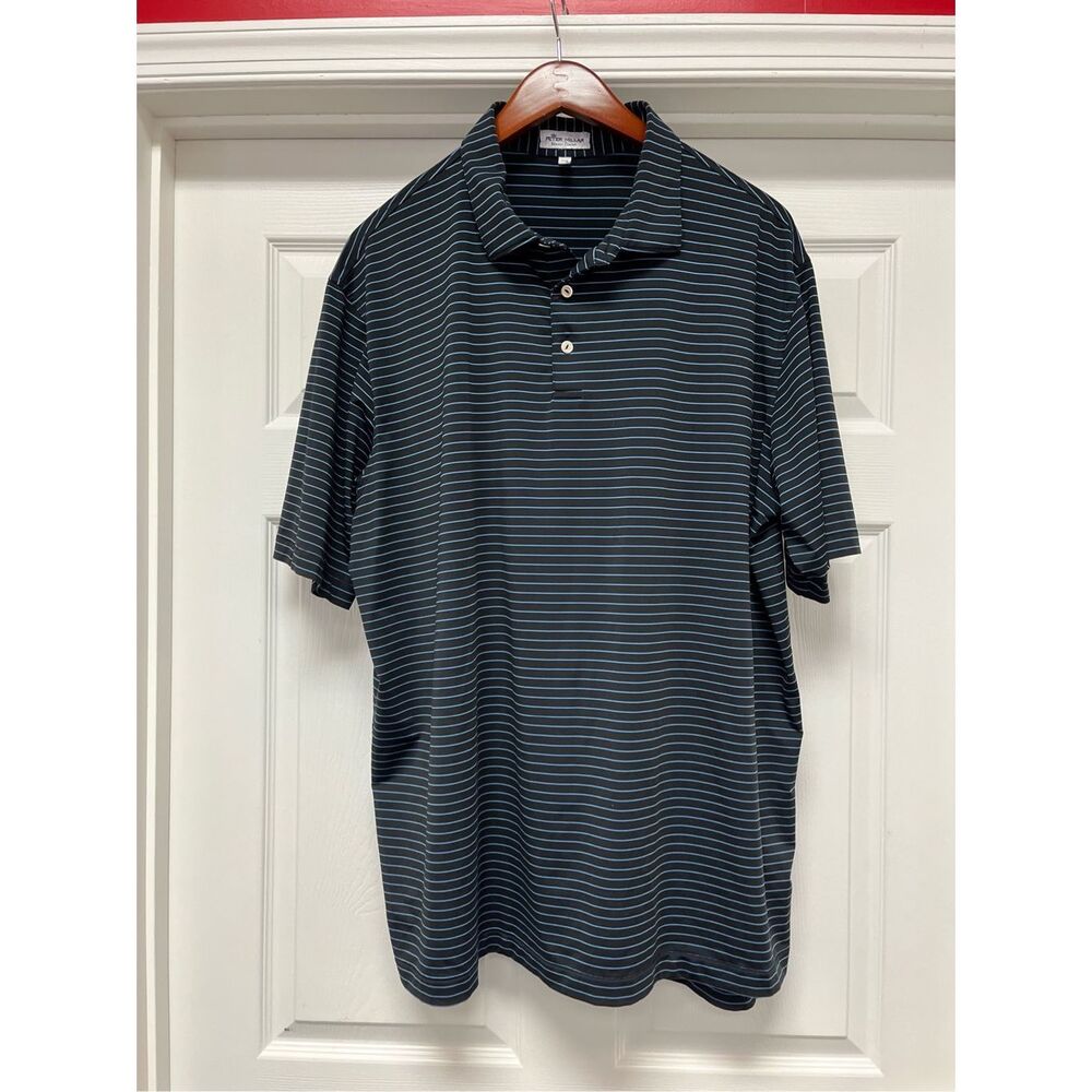 Peter Millar Black & Blue Stripe Southern Comfort Polo Shirt sz XXL EUC